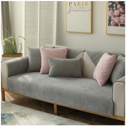 Hggzeg Soft Chenille Sofa Cover, Waterproof Sofa Slipcovers 1 2 3 4 Seater, L Shape Non-Slip Furniture Protector Sofa Cushion Cover, Corner Couch Cover for Kids/Pets(Grey,70 * 150cm) 