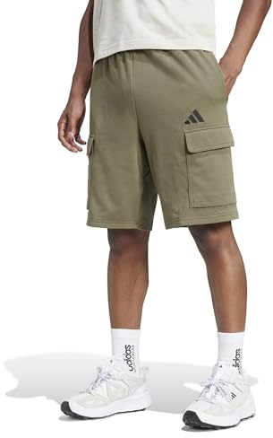 Adidas Men's Essentials FEELCOZY French Terry Cargo Short, Olive strata/Black, XL