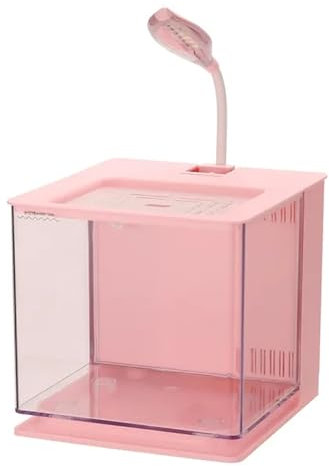 UPWONEC Acquario Moderno di Plastica per Pesci, Vasca per Pesci Betta e Rossi con Luce LED, Design Stabile e Facile da Pulire, Rosa