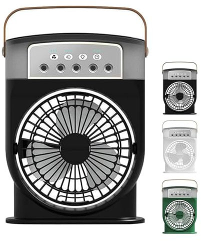 Tragbare Klimaanlage, 1-3 Timer, 600 ml, Mini-Klimaanlage, ohne Schlauch, 3 Geschwindigkeiten, 5 W, Luftkühler mit Nachtlicht in 7 Farben für Zuhause Büro (schwarz)