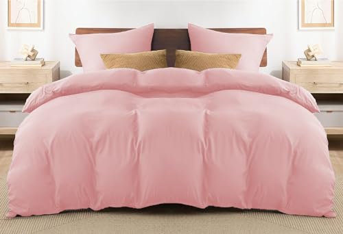 REHAN & CO Double Duvet Set Blush Pink – Soft Brushed Microfiber Bedding Duvet Cover Sets – Plain Quilt Cover With Pillow Cases.