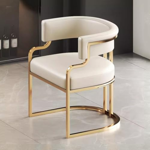YCKEGEW Leder Modern Tub Chair Gepolsterter Sessel Für Wohnzimmer,Esszimmer Stühle Gästestühle Für Rezeption Einzelner Sofasessel Mit Goldenen Metallbeinen(White)