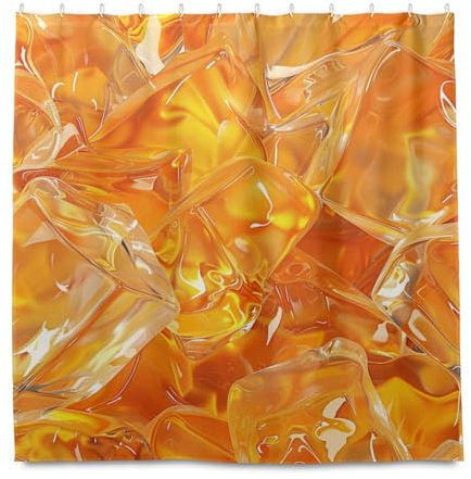 Amooorous Wasserabweisende Badvorhänge mit Haken, 183 x 183 cm, Orange, transparent, Eis, Polyester, waschbar, für Badezimmer, Duschvorhang, Auskleidung für Waschraum