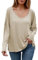 iChunhua Womens Long Sleeve Tops V Neck Casual Ladies Baggy T Shirts Side Split Beige Medium