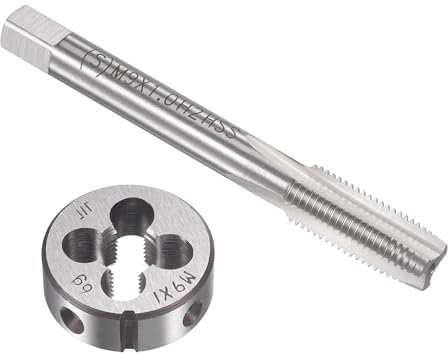 TOP-VIGOR M9 x 1mm Metric Tap and Die Set, Machine Thread Screw Tap with Round Threading Die, Heavy Duty Tap & Die Kit for DIY, Repair, Cutting External and Internal Thread