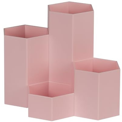 WEDO Butler Honeycomb Pot à crayons hexagonal composé de 4 pots de hauteurs différentes, rose
