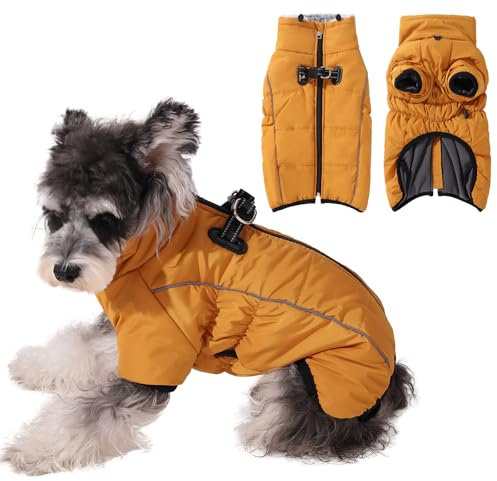 Savlot Hundejacken für den Winter Winddicht Wasserdichtes 2-in-1-Outfit Hundemantel für kaltes Wetter Reflektierende Hundeweste mit Geschirr Welpen-Winterjacke Hundemantel mit Reißverschluss