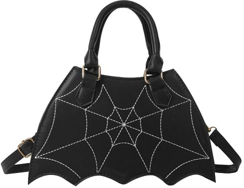 Fledermausbecher Schwarze Fledermausflügel Halloween -Geldbörse mit verstellbarem Riemen wasserdichtes PU -Leder Gothic Horror Spinnen Web -Cross -Body -Taschen Handtasche für Frauen, Crossbody Bag