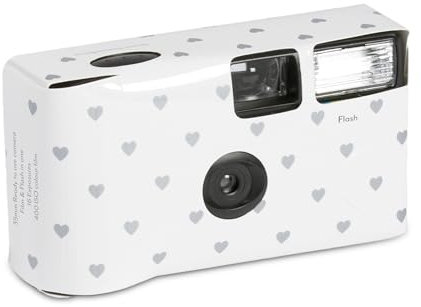 Weddingstar Disposable Camera with Flash - Single Use 35mm Film Camera for Wedding or Party Favors - Silver Hearts (10 Pack)