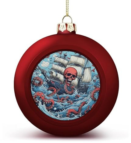 Oktopus und Boot Weihnachtskugel Ornament 4,1 cm glitzernde hängende Weihnachtskugeln für Weihnachtsbaum-Anhänger dekorative Christbaumkugeln für Weihnachtsbaumschmuck