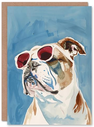 Artery8 Dog Lover English Bulldog With Red Sunglasses Blank For Him Or Her Art Birthday Card
