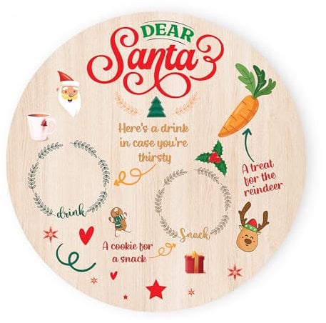 Santa Plate Christmas Eve Treats Reindeer Food Wooden Plate Round Board - 25CM X 25CM (Dear Santa)