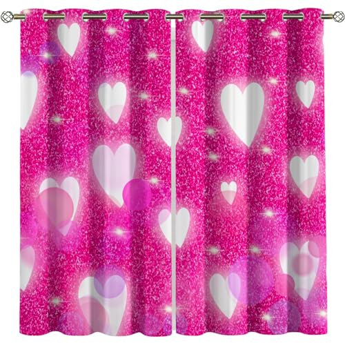 GSKOQD Verdunkelungsvorhang Kinderzimmer Junge Mädchen Blickdichte Vorhänge Mit Ösen 2 Stück 200X160Cm 3D Rosa Liebeskunst Muster Gardinen Wohnzimmer Schlafzimmer Schallschutz Vorhang