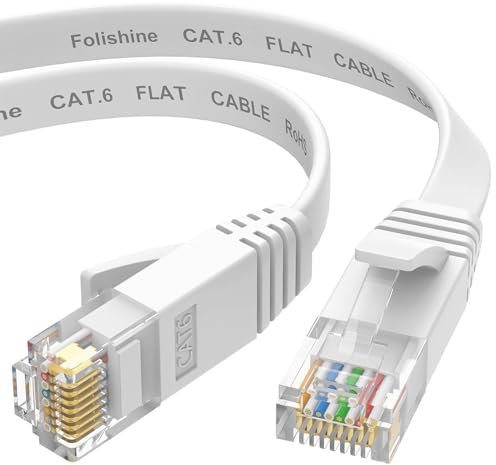 Cat6 Ethernet Cable, RJ45 Ethernet cable, Flat White, Fits Router, Switch, Modem, PS5, PS6, Nintendo, Xbox, CCTV, WiFi Extender (White, 6 m)