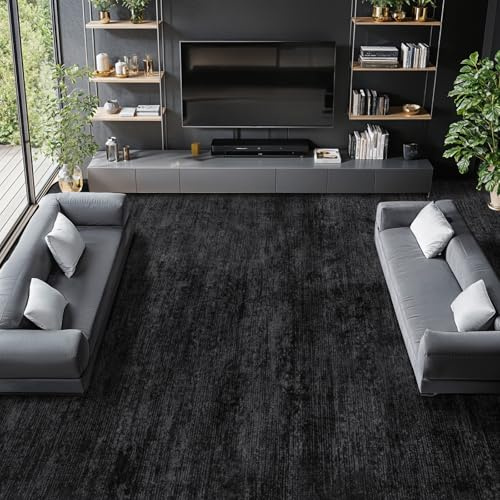 8x10 Washable Area Rug, Black Solid Area Rugs for Living Room & Bedroom