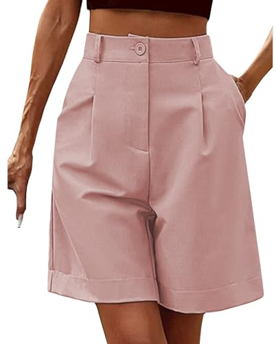 Meaunzyl Pantaloncini da Donna, Stile Bermuda, Casual, Elasticizzati, A Vita Alta, Gamba Larga, Pantaloni Corti da Lavoro, Pantaloni Estivi, con Tasche, Eleganti, Ragazza