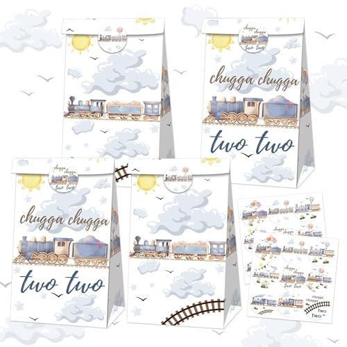 BACH AND BOOZY 12 Pcs Tarin Party Zubehör Zug Party Gunst Taschen Goodies Süßigkeiten Behandeln Taschen Für Chugga Chugga Zwei Dekoration Choo Choo Im Zwei Geburtstag