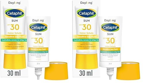 CETAPHIL SUN Sensitive Gel-Fluid SPF 30, 30ml, Sonnenschutz für empfindliche bis fettige, zu Sonnenallergie neigende Haut, Hochwirksame Sonnencreme für das Gesicht, Frei von Parfüm und Emulgatoren