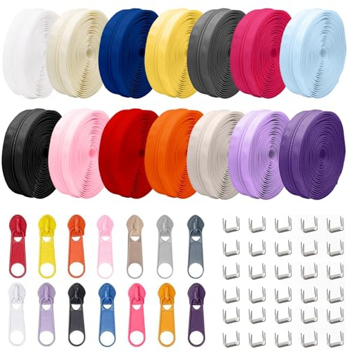 Wapasezyar Reißverschlüsse Set, 14 Farben Endlosreißverschluss Set mit Schieber und Reißverschluss, Nylon Reißverschluss Endlos Reißverschlüss Teilbar für Nähen und Basteln Kleidung Bettwäsche