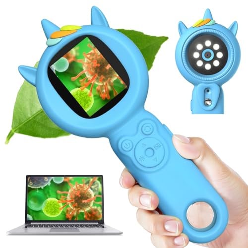 Acoath Mikroskop für Kinder, Autofokus Digitales Mikroskop mit 2,0-Zoll-Bildschirm, Wiederaufladbares Handy Mini-mikroskop 8 LEDs Weihnachten Abenteuer für Kinder 5 6 7 8 9 10 11 12