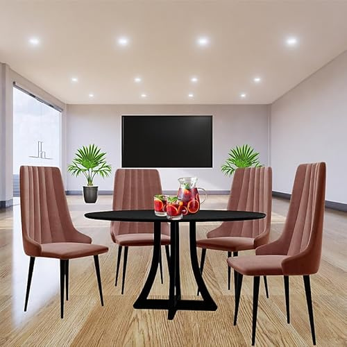 Agritrade AK ORION 03 100 Modern Set Table with Upholstered Chairs Quilted Velvet Black and Pink