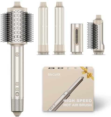 GloCurlX 5-in-1 Hot Air Styler, 110,000 RPM High-Speed Hair Blow Dryer with Auto-Wrap Curlers, Volumizing Brush, Ionic Hair Styler Set for Frizz-Free, Smoother & Shiner Hair