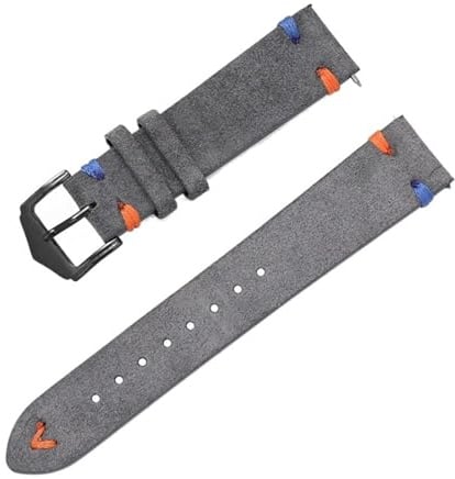 LQXHZ Weiches Wildlederarmband, 20 Mm/22 Mm, Handgenäht, Braun, For Uhren, Kalbsleder, Schnellverschluss, Damen & Herren(Grey-BK,20mm)