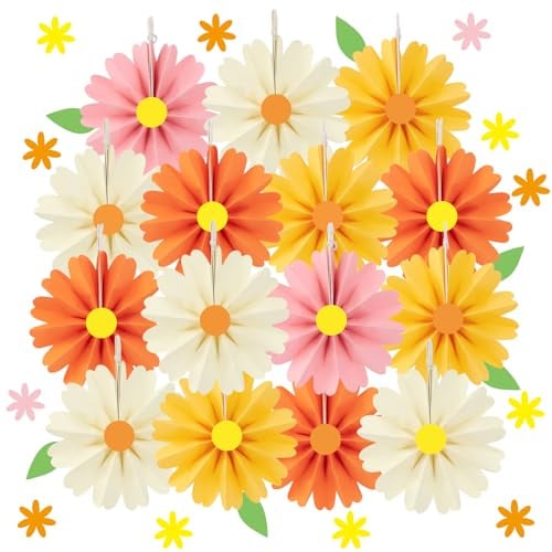 SUNBEAUTY 48 Stück Papier Fächer Dekoration Bunte Party Deko Orange Gelb Papierfächer Hanging Girlande Mexiko Deko für Gartenparty Hochzeit Geburtstag Classroom Klassenzimmer Kinderzimmer Tischdeko
