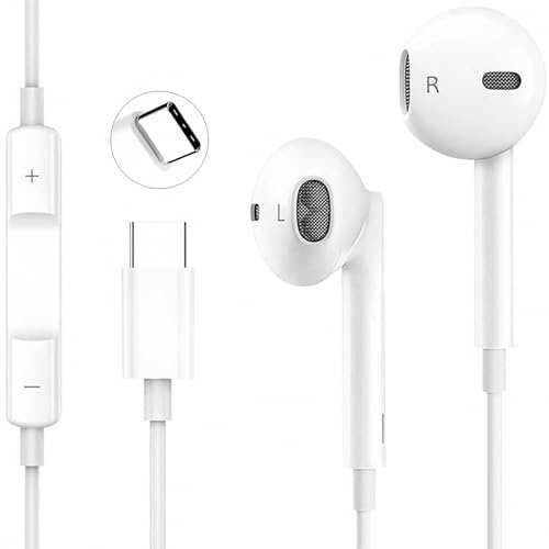 Écouteurs Filaires USB-C pour iPhone 17/16/16e/15 Pro Max, Écouteurs Intra-Auriculaires Hi-Fi Stéréo USB C avec Microphone et Contrôle du Volume pour iPad, Galaxy S24 Ultra Note, Google Pixel