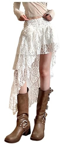 Gonna Donna Elegante, Gonne da Donna Estive, Leggera in Pizzo Asimmetrico con Decorazione Floreale Rosa Design Casual alla Minigonna Gonne-Lunga Gonne-Lunghe-Donna Gonna-Jeans-Donna Gonne-Jeans-Donna