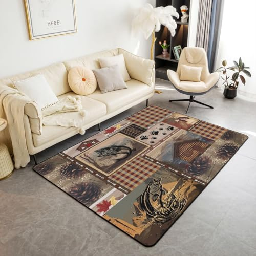 richhome Fisch Kinder Teppich 100x150cm Angeln und Jagen Wohnzimmerteppich rustikal Outdoor Teppich Küchenteppich Super Kurzflor