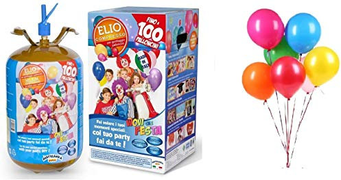 Euroossigeno- Bombola Gas Elio per gonfiare 100 Palloncini Festa Compleanno Matrimonio Laurea, Colore, HE100