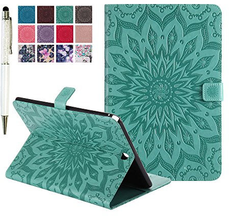 MiusiCase Samsung Galaxy Tab A 9.7 Funda,Diseño de Flores Pintado PU Funda con Stand Soporte Función y Auto-Reposo/Activación para Samsung Galaxy Tab A 9.7 SM-T550/SM-P550.(Sunflower green)