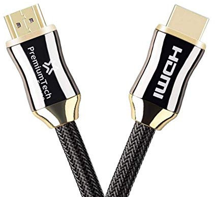 PremiumTech Cable HDMI 2.1 Europe - Câble Audio et Vidéo Ultra High Speed 48GB/s - Chargeur 8K et 10K à 60hz, 4K à 120hz – Dynamic HDR, Dolby Vision, HDR 10 - Or et Noir - 3m