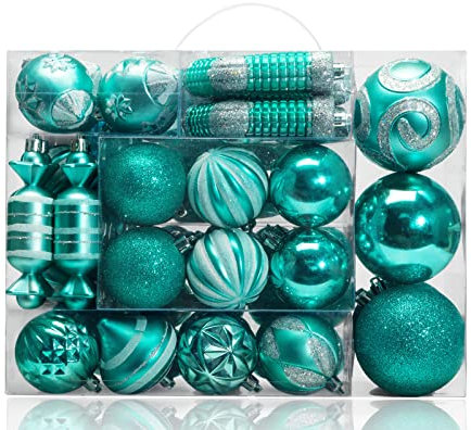 AMS 81 ct Weihnachtskugel-Ornamente, Weihnachtsbaumschmuck, in einer wiederverwendbaren Handhelfer-Geschenkbox für Weihnachtsbaumdekoration (türkis)