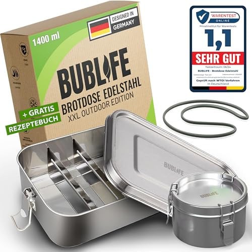 Bublife Boîte à Repas 1400 ml – Boîte à lunch premium en acier inoxydable | Boite a Repas Avec Compartiment | Bento Étanche | Lunchbox | Lunch box en acier inoxydable pour enfants et adultes