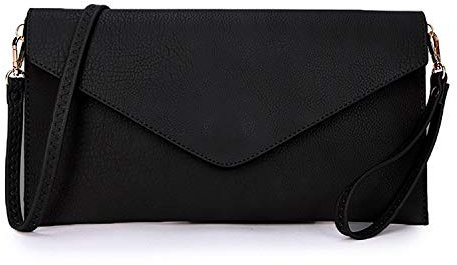 AOSSTA Womens Clutch Bag Large Envelope Clutch Bag For Women Crossbody Wedding Party Evening Bag (New Black)