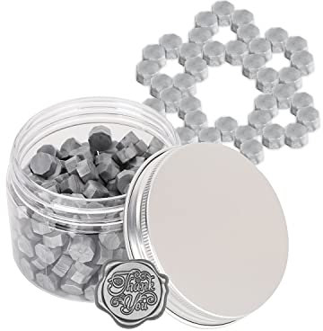 200 Stück Wachs Siegelperlen, Bunte Achteckige Vintage Retro Siegelwachsperle für Hochzeitseinladungen, Weihnachtskarten, Umschläge, Weinpakete (Silber)