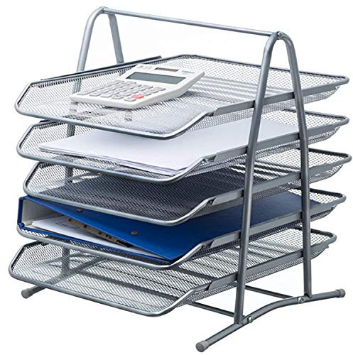 Wire Mesh Letter Tray 5 Tier Filing Trays Holder Office Desktop Document A4 Paper File Storage Desk Organiser Mesh Filling Home Office School Scratch-resistant Stacking Supports Silver