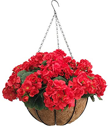 Artificial Red Begonia Plug Flowers Chain Hanging Basket Flower Pot Apply to Indoors And Outdoors Decoration (Small Basket)