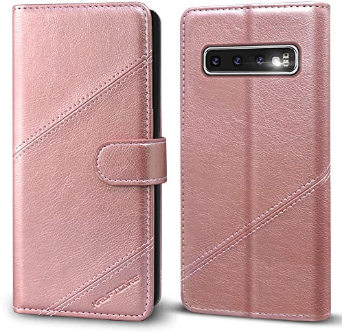 KRAFTCARE Handyhülle für Samsung Galaxy S10 Plus Hülle mit [Standfunktion] [Kartenfach] Flip Case Leder Stoßfeste Schutzhülle für Klapphülle Samsung S10 Plus Hülle, Rosa Gold