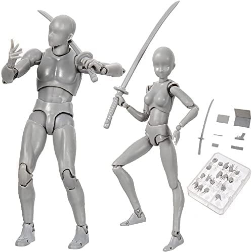 Actionfiguren Body-Kun DX & Body-Chan DX PVC-Modell SHF Kinder Sammlerspielzeug Geschenk, Zeichnung Mannequin Figur Modelle für Künstler (Grau männlich + weiblich)