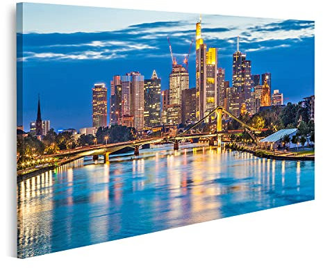 islandburner Bild auf Leinwand Schöne Aussicht Auf Frankfurt Am Main Skyline An Der Dämmerung Deutschland Wandbild Poster Kunstdruck Bilder