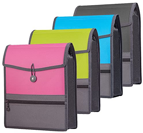 Fächermappe, Dokumenten-Organizer mit elastischer Kordel und Knopfverschluss, Briefgröße, 8,3 cm Erweiterung, A4 Briefgröße, erweiterbarer Aktenordner für Zuhause, Schule, Büro, Organisation, 4 Stück