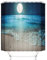 OCEUMACO 3D Strand Motiv Duschvorhang 240x200 Türkis Meer Landschaft Shower Curtains Textil Antischimmel Wasserdicht Mond Ozean Welle Braun Duschvorhänge Badewanne Stoff aus Polyester Waschbar