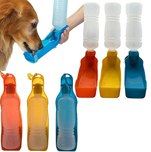 Pet Travel Water Bottle 500ML Portable Dispenser Travel Water Bottle Bowl for Dog Cat Small Animals (Yellow)