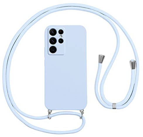 Vauki Coque pour Samsung Galaxy S22 Ultra 5G avec Cordon,Etui Silicone Souple Antichoc Housse avec Collier Bandoulière Chaîne Lanière,Téléphone Étui Case pour Samsung Galaxy S22 Ultra 5G 6.8, Bleu