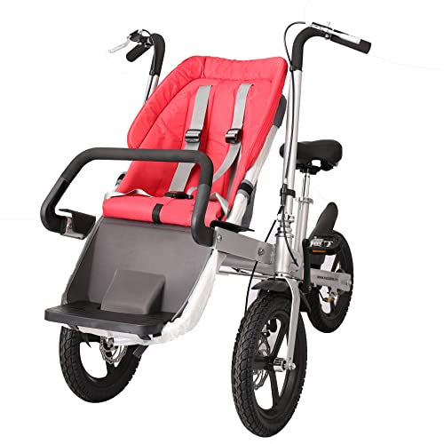 BOTOWI Kinderwagen dient auch als Fahrrad/Dreirad, Fahrrad mit Kinderautositz, Mutter- und Babyfahrrad, Eltern-Kind-Fahrrad, guter Helfer mit Baby, ideal zum Einkaufen, Reisen,Rot