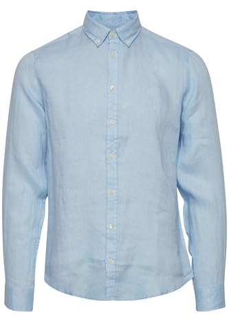 CASUAL FRIDAY CFAnton Herren Freizeithemd Hemd Basic Leinenhemd Button-Down-Kragen Regular Fit, Größe:L, Farbe:Chambray Blue (154030)