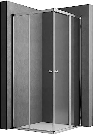WOWINNE Duschkabine 75x90cm Eckeinstieg Duschkabine Schiebetür Duschabtrennung Doppel Schiebetür Echtglas Duschtür Höhe 185cm